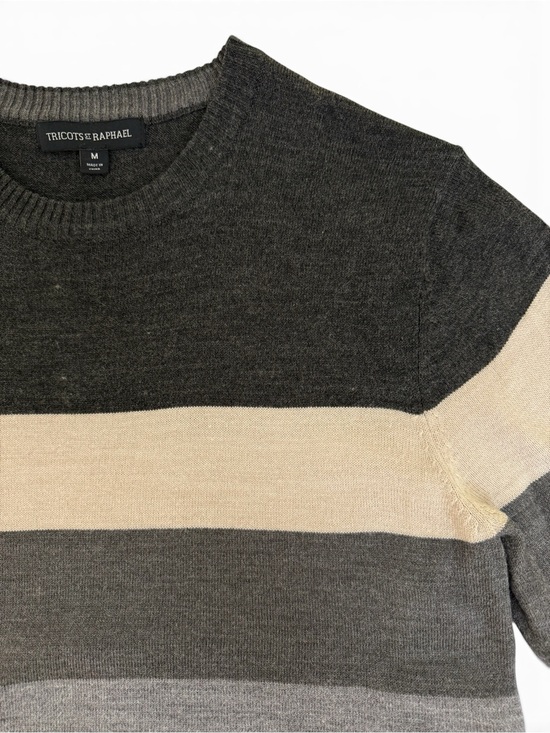 Tricots St Raphael Other - Tricots St. Raphael Gray, Brown & Cream Striped Crewneck Sweater